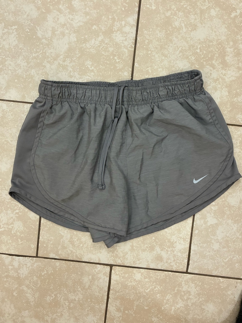 Nike Women’s Gray Athletic Running Shorts with Light Silver Swoosh